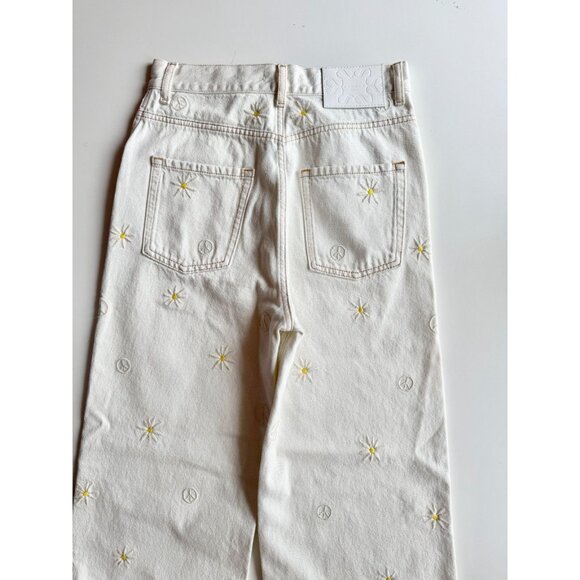SANDRO Cyriaque White Embroidered Daisy Floral Wide Leg Jeans, Size 36/4/S - Picture 9 of 16